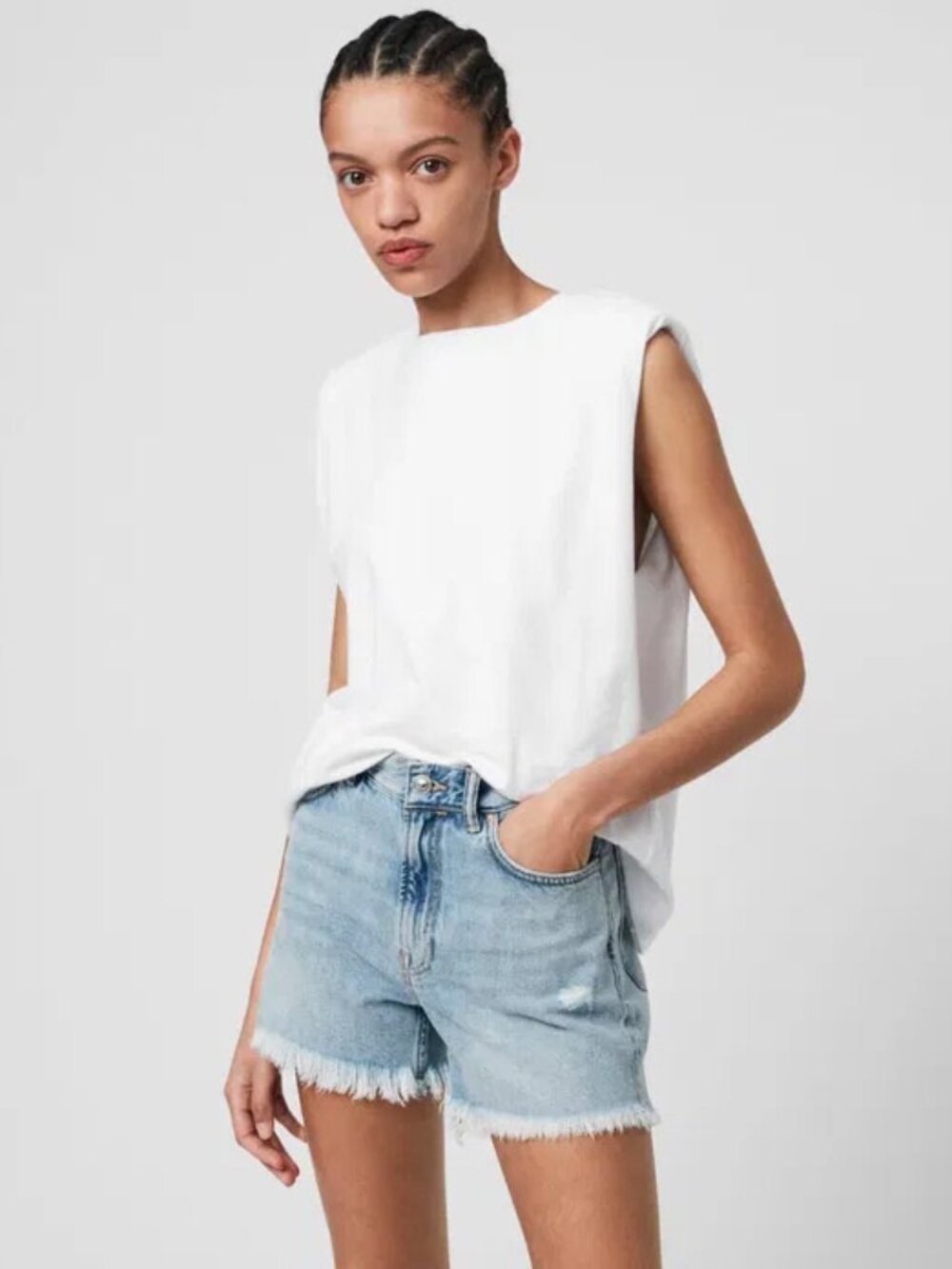 All Saints - Women's 'Coni' Cotton Tank w/ Shoulder Pads - OPTIC WHITE